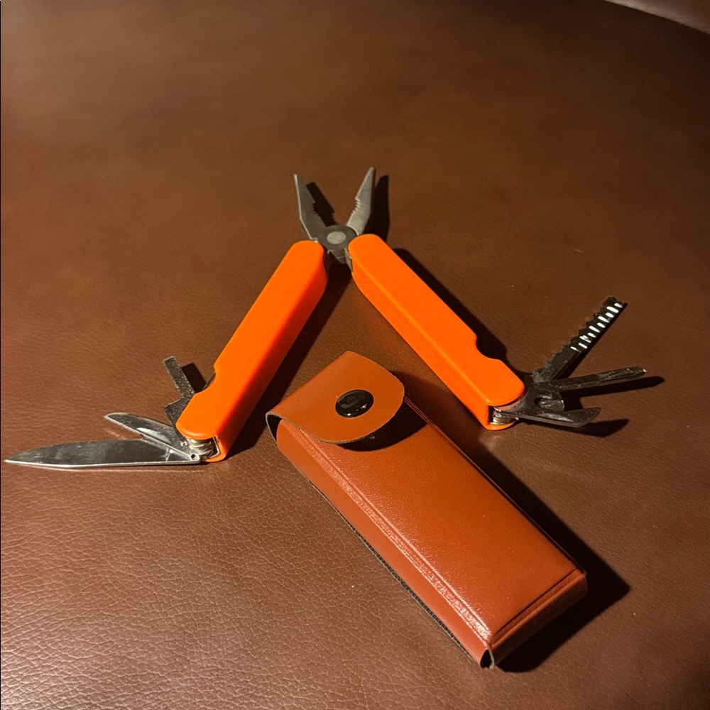 Orange Multi-Tool with Brown Case